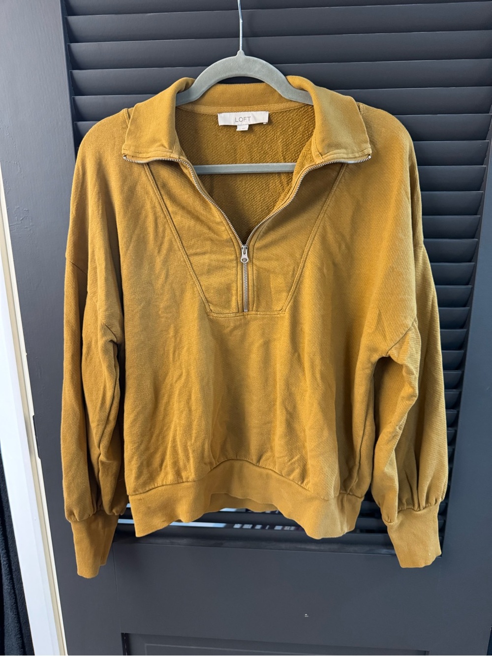 LOFT Women's Mustard Yellow Half-Zip Crewneck Sweater